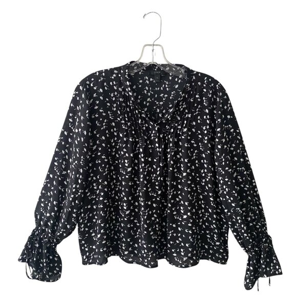 J. Crew Black White Floral Blouse Women’s Size L Long Sleeve Career Office - Picture 1 of 5